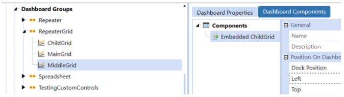 Dashboard view of only one embedded component added under the dashboard component tab under Components.